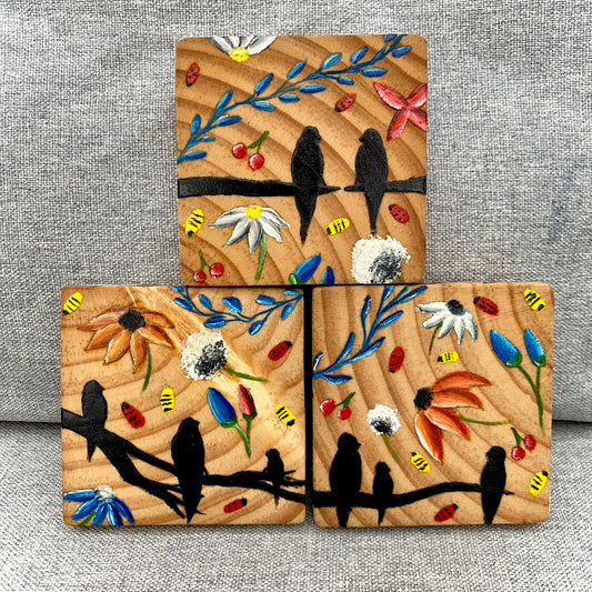 Hand Painted Wood Coaster Set